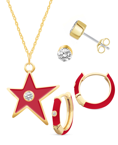 Macy's Crystal Enamel Necklace And Earring Set, 3-piece In Red Enamel
