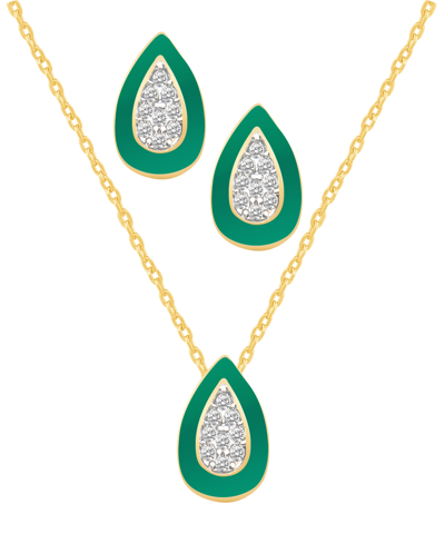 Macy's Crystal Enamel Necklace And Earring Set, 2-piece In Emerald Enamel