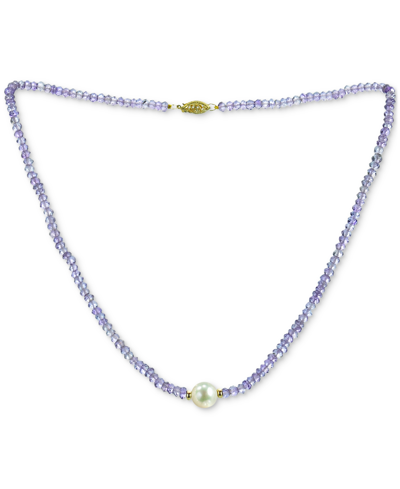 Macy's Gemstone And Cultured Pearl (9-10 Mm) Strand Necklace In 14k Yellow Gold (available In Ruby (80-1/2 In Amethyst