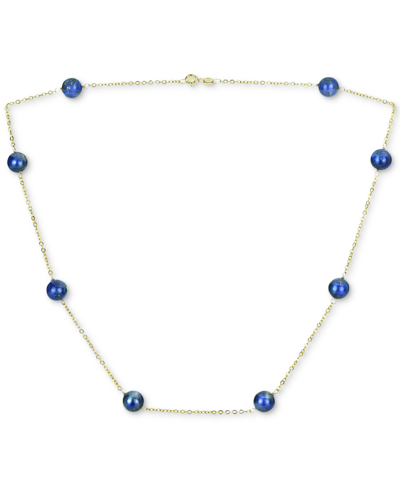 Macy's Onyx Bead 18" Collar Necklace In 14k Gold (also In Jade, Lapis Lazuli, Rose Quartz, & Turquoise) In Blue Lapis