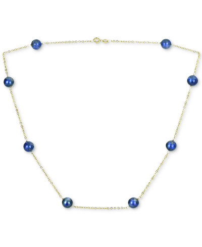 Macy's Onyx Bead 18" Collar Necklace In 14k Gold (also In Jade, Lapis Lazuli, Rose Quartz, & Turquoise) In Blue