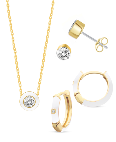 Macy's Crystal Enamel Necklace And Earring Set, 3-piece In White Enamel