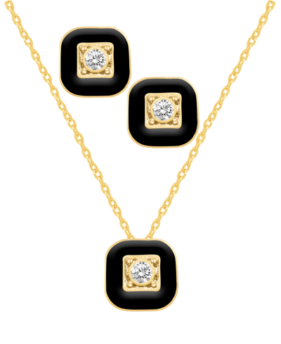 Macy's Crystal Enamel Necklace And Earring Set, 2-piece In Black Enamel
