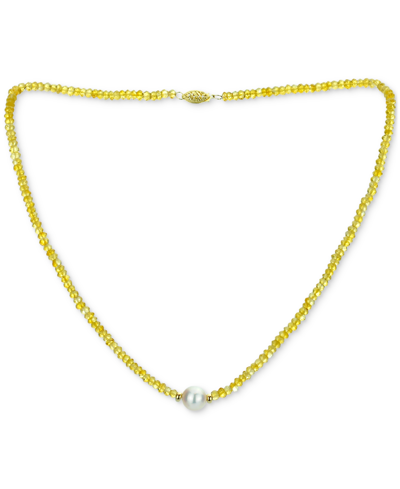 Macy's Gemstone And Cultured Pearl (9-10 Mm) Strand Necklace In 14k Yellow Gold (available In Ruby (80-1/2 In Citrine
