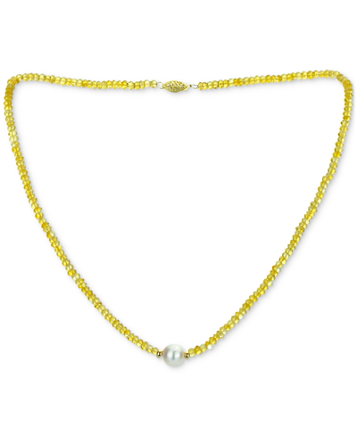 Macy's Gemstone And Cultured Pearl (9-10 Mm) Strand Necklace In 14k Yellow Gold (available In Ruby (80-1/2 In Orange