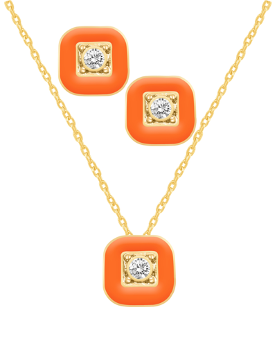 Macy's Crystal Enamel Necklace And Earring Set, 2-piece In Orange Enamel