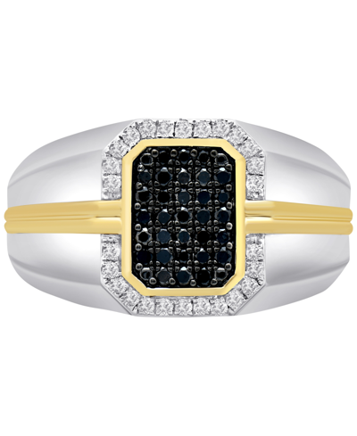 Macy's Men's Black Diamond (1/3 Ct. T.w.) & White Diamond (1/5 Ct. T.w.) Ring In Sterling Silver & 14k Gold