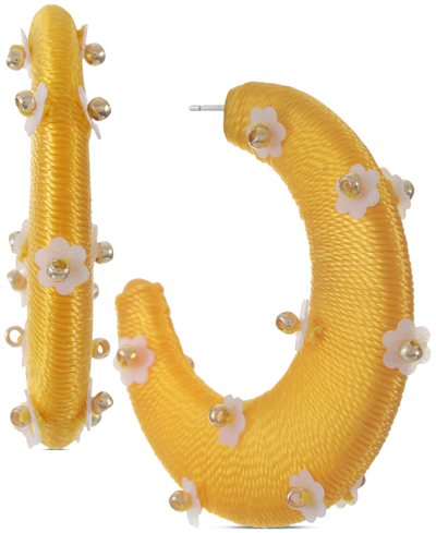 Inc International Concepts Gold-tone Flower-bead Thread-wrapped C-hoop Earrings, Created For Macy's In Yellow