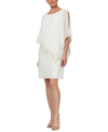 Sl Fashions Metallic-trim Capelet Sheath Dress In Ivory/cream