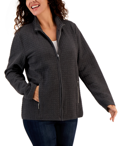 Karen Scott Quilted Fleece Jacket, Created For Macy's In Charcoal Heather
