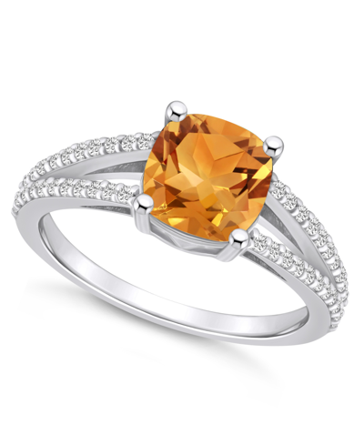 Macy's Citrine And Diamond Accent Ring In 14k White Gold