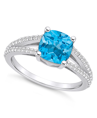 Macy's Blue Topaz And Diamond Accent Ring In 14k White Gold