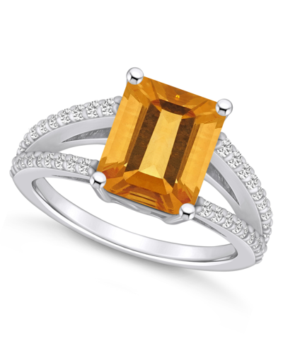 Macy's Citrine And Diamond Accent Ring In 14k White Gold