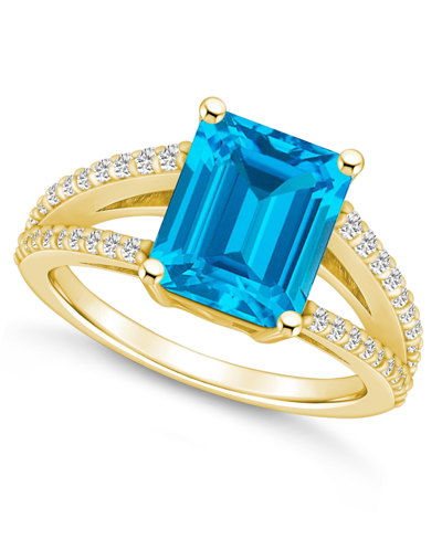 Macy's Blue Topaz And Diamond Accent Ring In 14k Yellow Gold