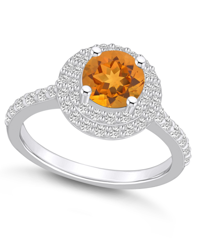 Macy's Citrine And Diamond Accent Halo Ring In 14k White Gold