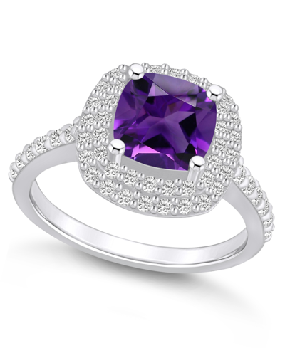 Macy's Amethyst And Diamond Accent Halo Ring In 14k White Gold