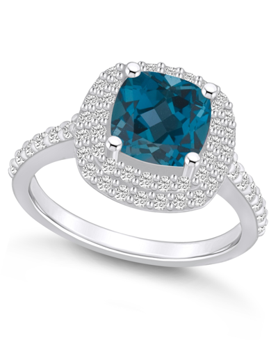 Macy's London Blue Topaz And Diamond Accent Halo Ring In 14k White Gold