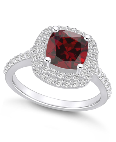Macy's Garnet And Diamond Accent Halo Ring In 14k White Gold