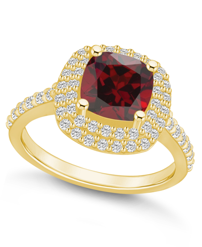 Macy's Garnet And Diamond Accent Halo Ring In 14k Yellow Gold