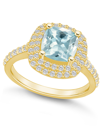 Macy's Aquamarine And Diamond Accent Halo Ring In 14k Yellow Gold