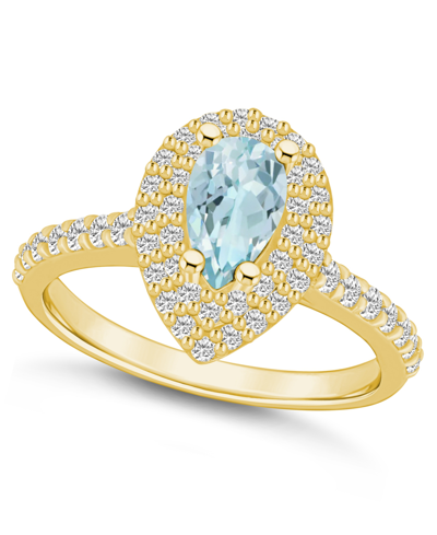 Macy's Aquamarine And Diamond Accent Halo Ring In 14k Yellow Gold