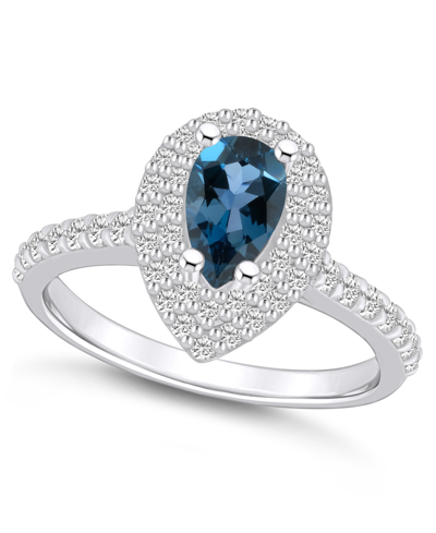 Macy's London Blue Topaz And Diamond Accent Halo Ring In 14k White Gold