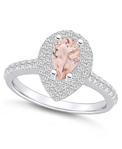 Macy's Morganite And Diamond Accent Halo Ring In 14k White Gold
