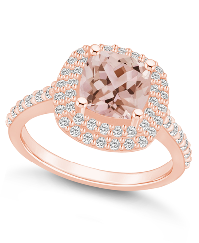 Macy's Morganite And Diamond Accent Halo Ring In 14k Rose Gold