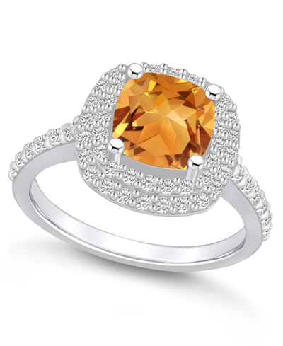 Macy's Citrine And Diamond Accent Halo Ring In 14k White Gold