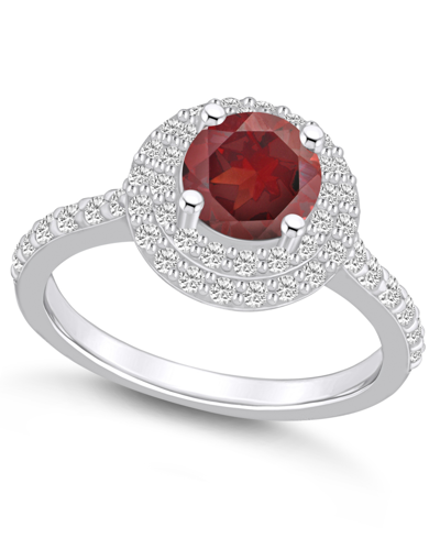 Macy's Garnet And Diamond Accent Halo Ring In 14k White Gold