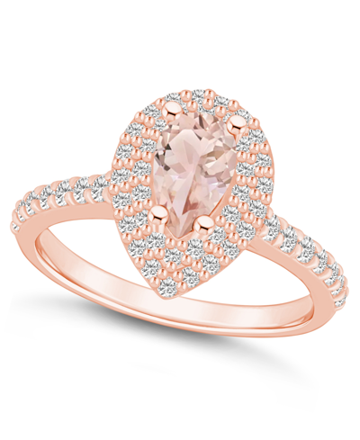 Macy's Morganite And Diamond Accent Halo Ring In 14k Rose Gold | ModeSens