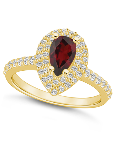 Macy's Garnet And Diamond Accent Halo Ring In 14k Yellow Gold