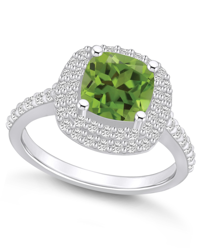 Macy's Peridot And Diamond Accent Halo Ring In 14k White Gold