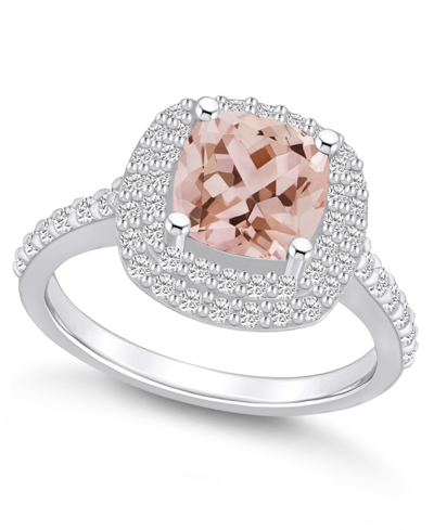Macy's Morganite And Diamond Accent Halo Ring In 14k White Gold