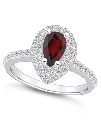 Macy's Garnet And Diamond Accent Halo Ring In 14k White Gold