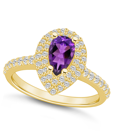 Macy's Amethyst And Diamond Accent Halo Ring In 14k Yellow Gold