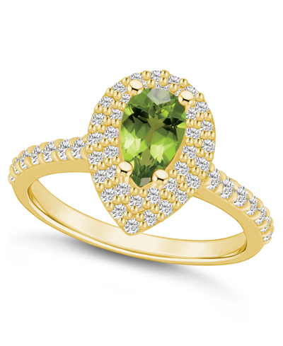 Macy's Peridot And Diamond Accent Halo Ring In 14k Yellow Gold