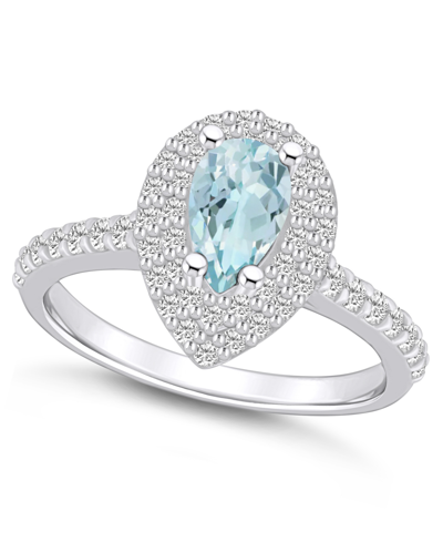 Macy's Aquamarine And Diamond Accent Halo Ring In 14k White Gold