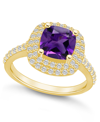 Macy's Amethyst And Diamond Accent Halo Ring In 14k Yellow Gold