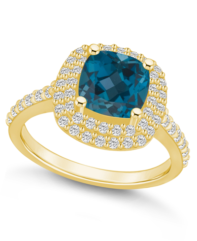 Macy's London Blue Topaz And Diamond Accent Halo Ring In 14k Yellow Gold