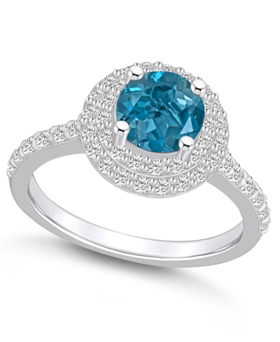 MACY'S LONDON BLUE TOPAZ AND DIAMOND ACCENT HALO RING IN 14K WHITE GOLD