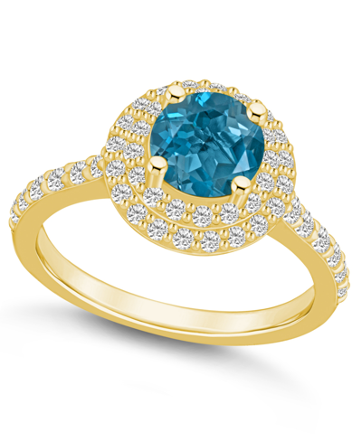 Macy's London Blue Topaz And Diamond Accent Halo Ring In 14k Yellow Gold