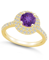 Macy's Amethyst And Diamond Accent Halo Ring In 14k Yellow Gold In Amethyst