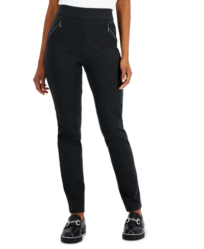 Inc International Concepts Petite High-rise Zip-pocket Pants, Created For Macy's In Deep Black