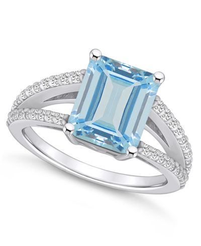 Macy's Aquamarine And Diamond Accent Ring In 14k White Gold