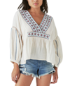 LUCKY BRAND WOMEN'S EMBROIDERED V-NECK PEASANT BLOUSE
