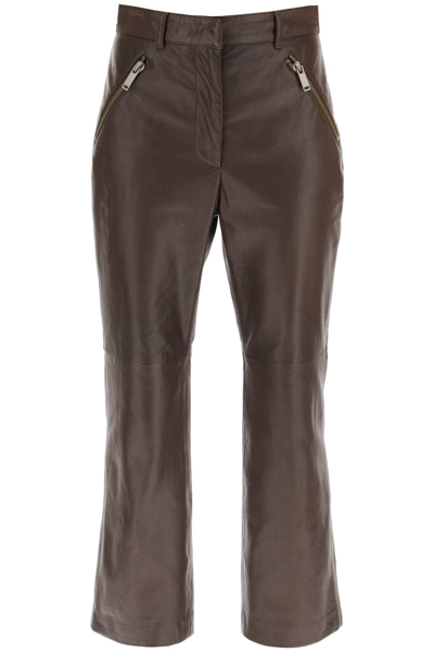 Weekend Max Mara 'fibra' Leather Cropped Pants In Brown