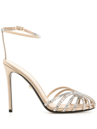 Alevì Penelope 110mm Satin Sandals In Sand,silver