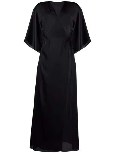 Carine Gilson Tie-waist Silk Dressing Gown In Black