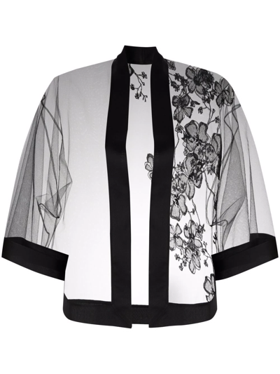 Carine Gilson Floral Embroidered Tulle Dressing Gown In Black